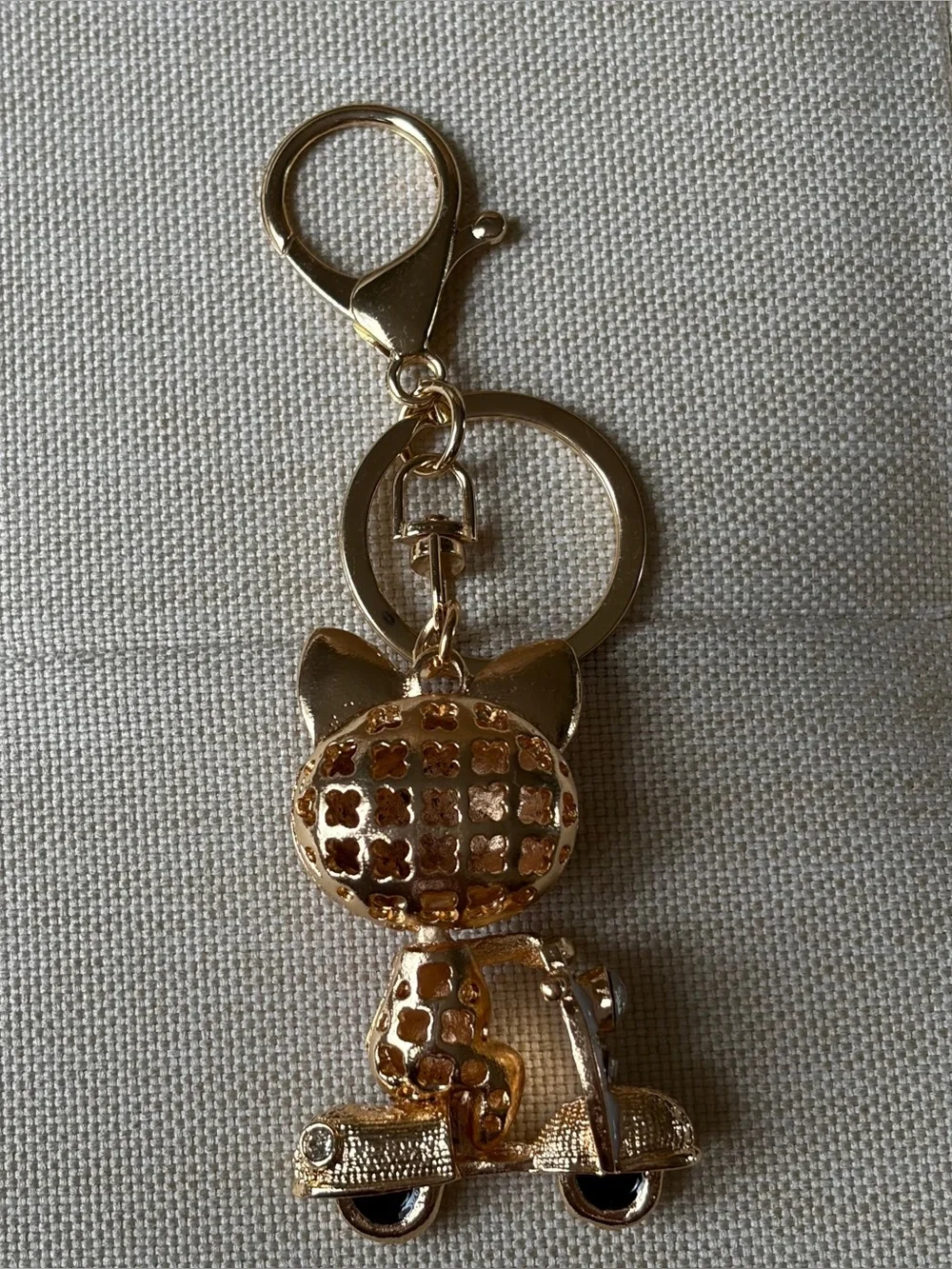 Gold-tone Crystal Cat Keychain Charm